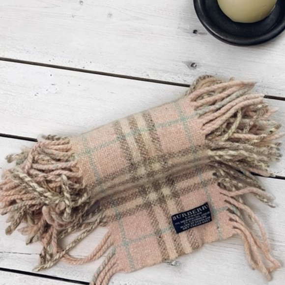 Burberry Accessories - Burberry | Vintage Pink Plaid Skinny Fringe Scarf
